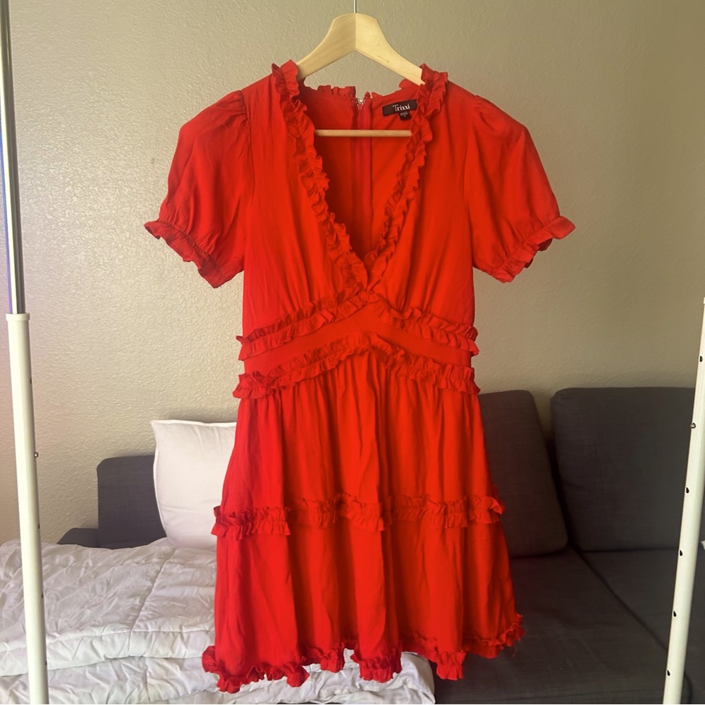 Medium length Red Vneck twirl dress